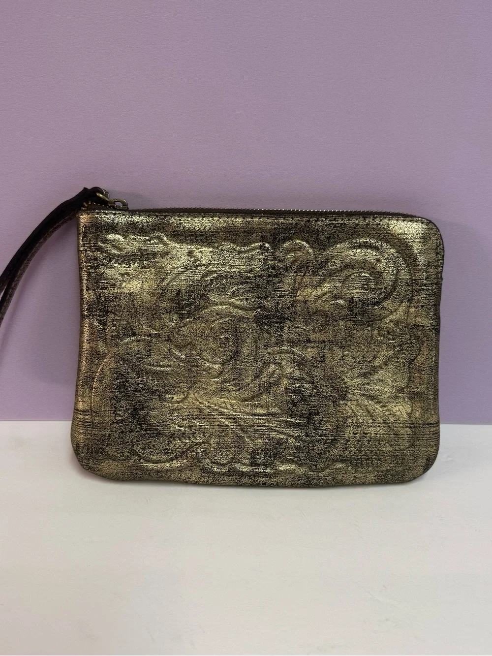 Patricia Nash Crackled Metallic Leather Zip Pouch Clutch